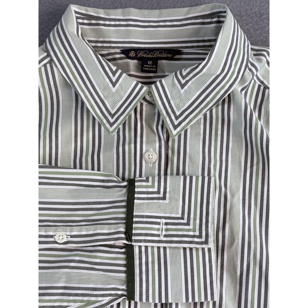 Brooks Brothers Shirt Womens 12 Multi Stripe Button Down Long Sleeve Stretch